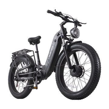 Burchda C35 step-through e-bike, angled front view with the removable 52V 35Ah battery on the down tube