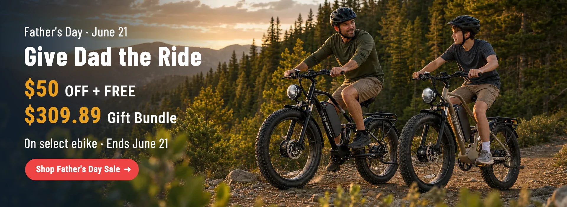 Give Dad the ride with a Burchda electric bike. Father's Day special offer featuring off-road ebikes.slider_item_TB88md
