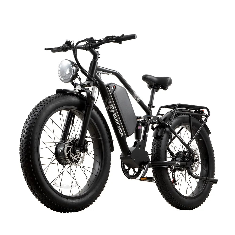 Burchda Y3: 5000W Dual Motor Fat Tire E-Bike (40mph, 52V 30Ah Long Range), Black Burchda Y3: 5000W Dual Motor Fat Tire E-Bike (40mph, 52V 30Ah Long Range), Black