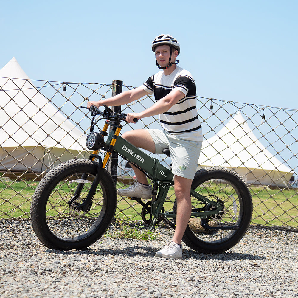 Burchda R5 Pro Folding Fat Tire Mountain Electric Bike MTB, Full ...